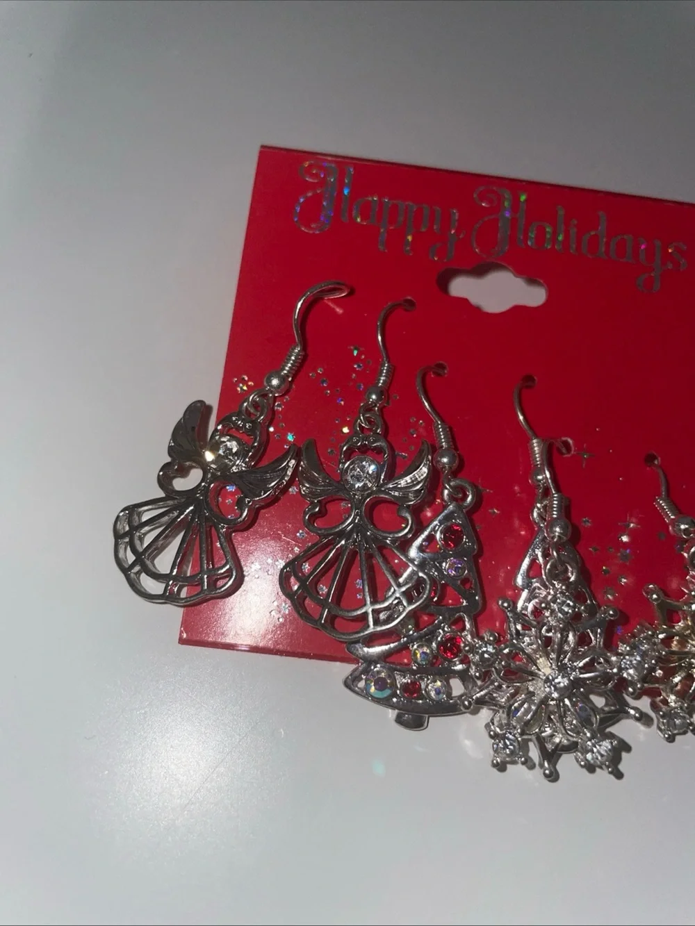 Kohls New With Tag Dangle Happy Holidays christmas tree Snowflake Angel Earring